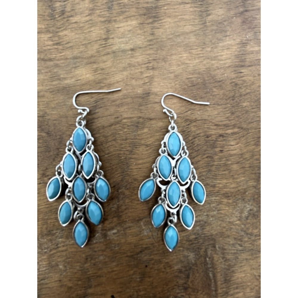 Turquoise Blue Chandelier Earrings Silver Tone Boho Southwestern Dangle 2"